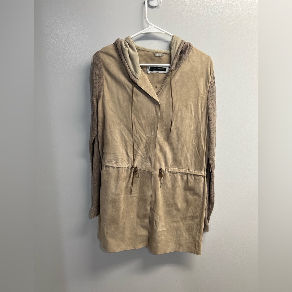 Womens Fabiana Filippi Silk Cotton Lamb Leather Jacket w/ Cinch Waist - Size L